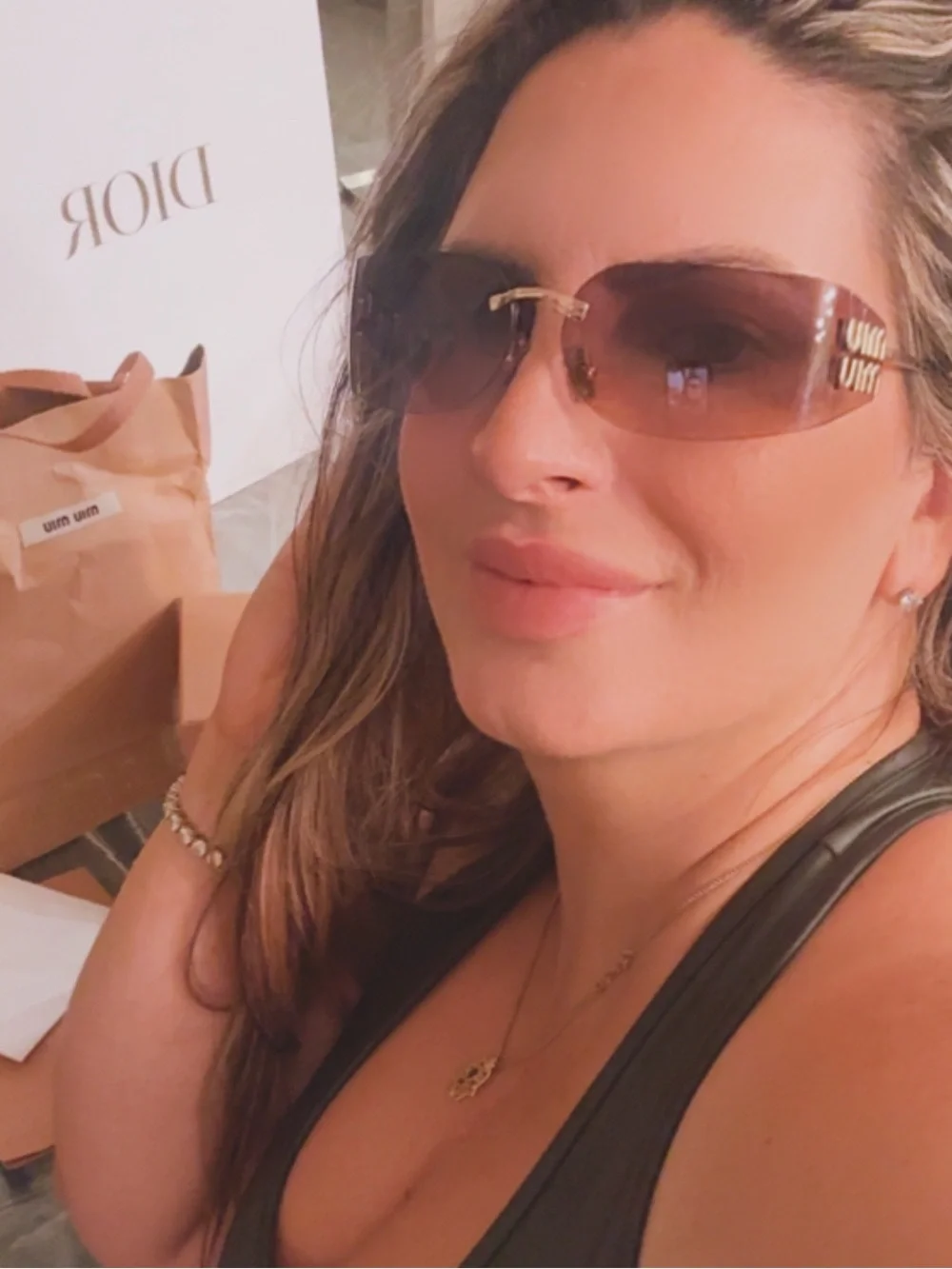 Miu Miu Rimless Sunglasses with Brown Gradient Lenses and Gold Temples